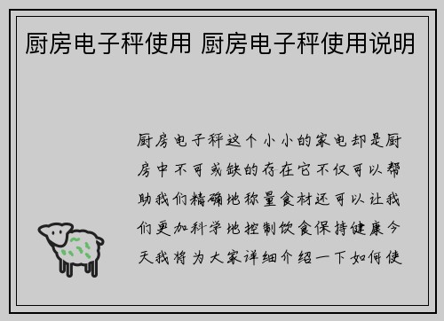 厨房电子秤使用 厨房电子秤使用说明
